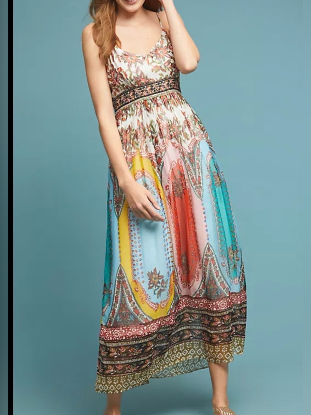 Anthropologie Silk Blend Printed Maxi Dress Size 8 Boho